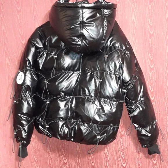 KASH KOUTURE PUFFER COAT BLACK REVERSIBLE AND DETACHABLE HOOD 4 POCKETS SIZE S